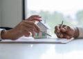 Agente inmobiliario explica el proceso hipotecario al cliente.